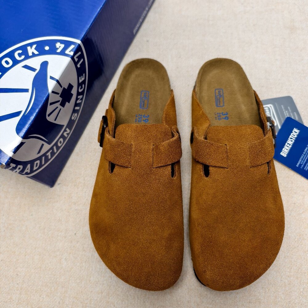 Women's Mink Suede Birkenstock Boston Shoes - Narrow Fit